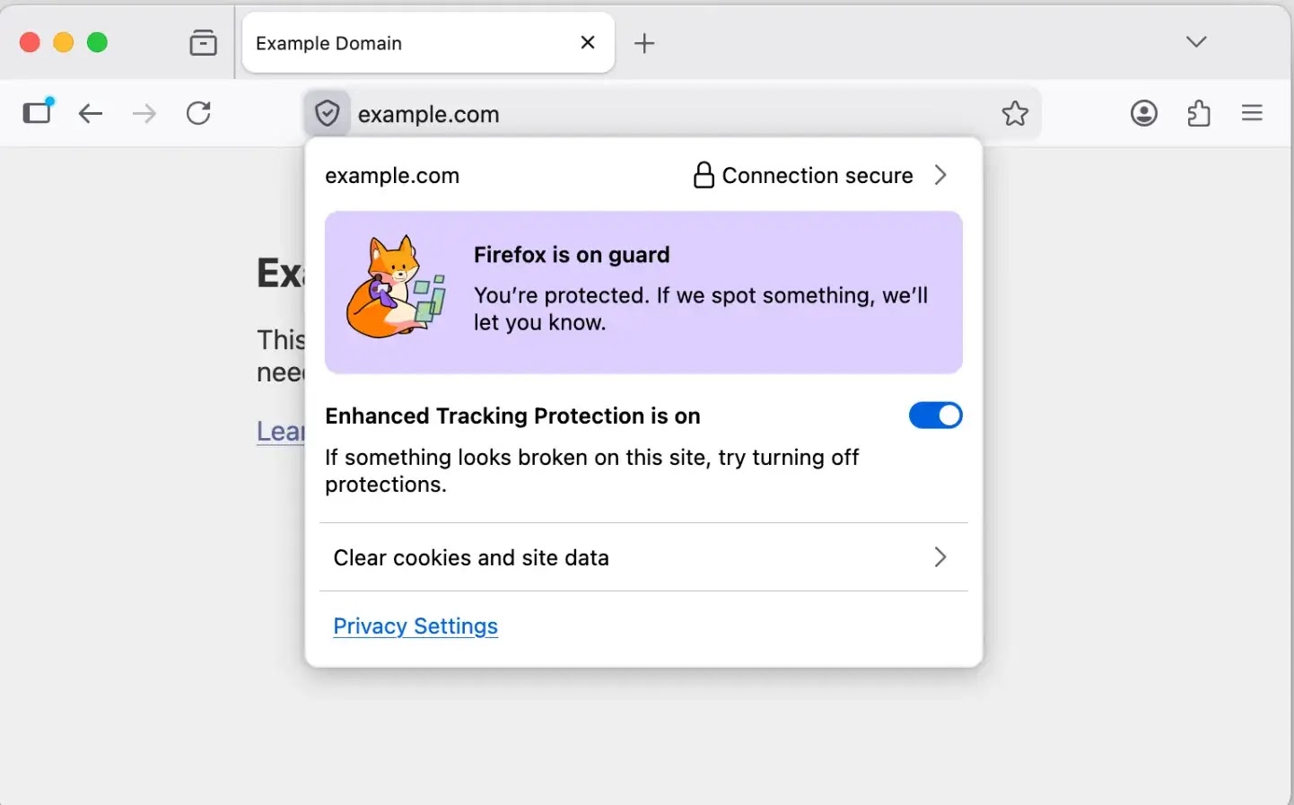 Το TrustPanel ενοποιεί τις ρυθμίσεις απορρήτου και ασφάλειας σε ένα πλαίσιο γραμμής διευθύνσεων για γρήγορη πρόσβαση (πηγή: firefox)